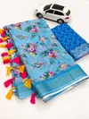 MG 226 Linen With Gold Jari Patta Printed Fancy Saree Wholesale Market In Surat